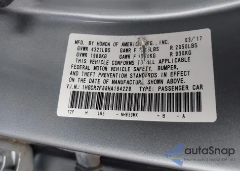 2017 Honda Accord Ex-L из США, поврежденный, VIN 1HGCR2F88HA194229